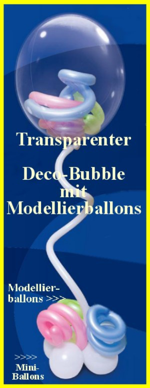Transparenter Deco-Bubble Luftballon der mit Modellierballons und Mini-Luftballons verziert ist